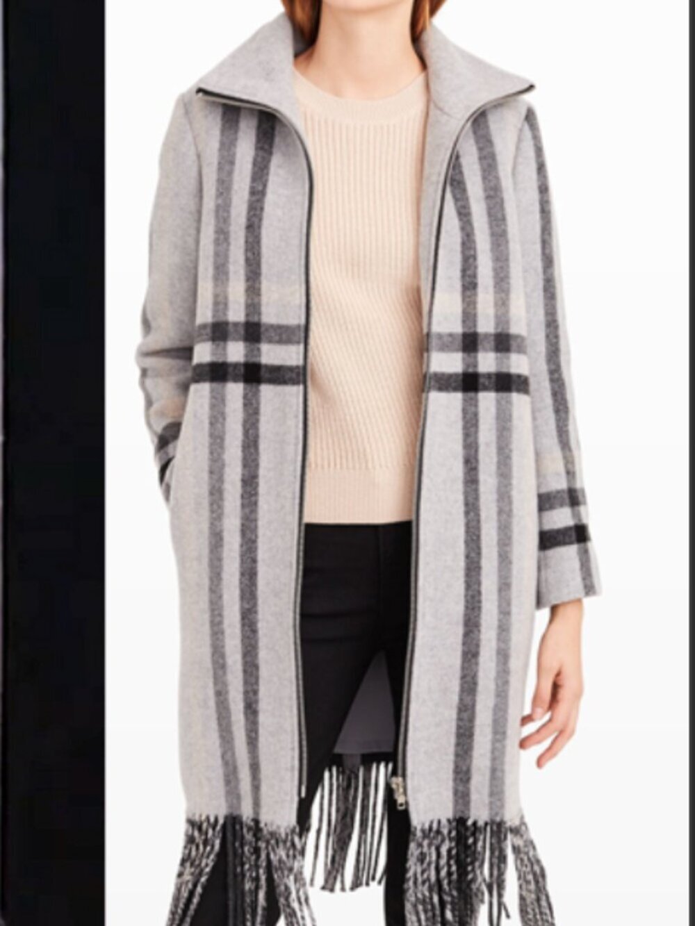 Club Monaco Jordynne wool plaid zip-up coat in grey Size Medium